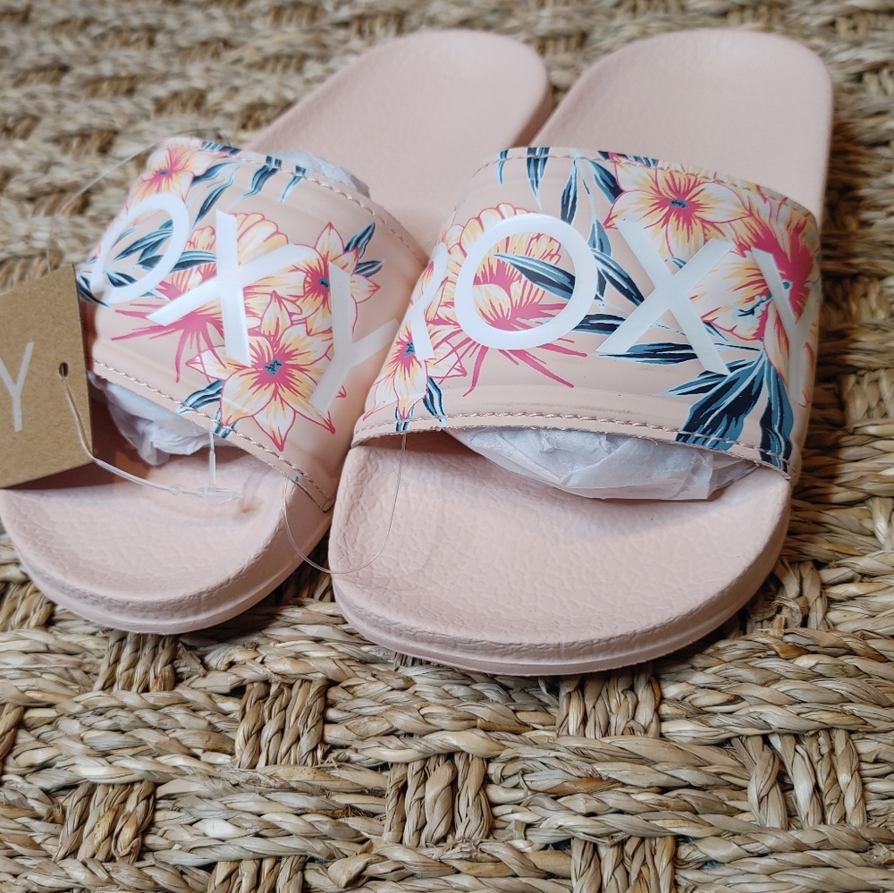 Roxy Slippy RO Floral Sport Slide Sandals (For Girls), Light Pink - Picture 5 of 12